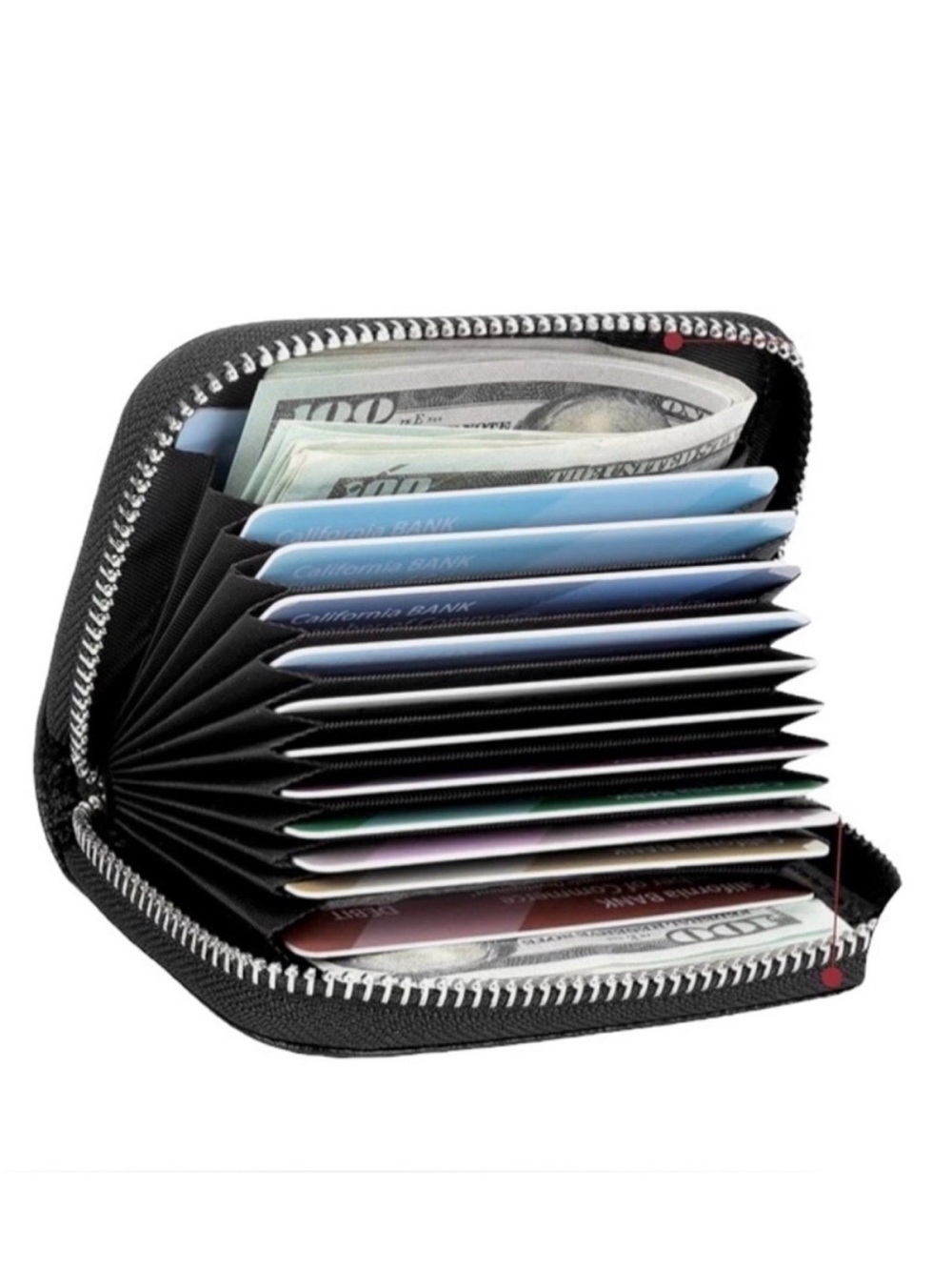 Black Credit Card Holder Waller Unisex Zip Around Closure 10 Card Slots Size OS
